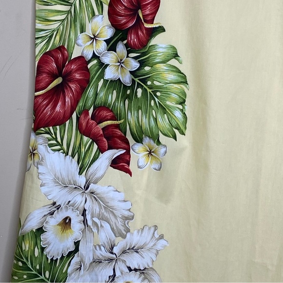KY's Yellow Tropical Floral Anthurium Orchid Havaiian Midi Tank Dress - Picture 15 of 16